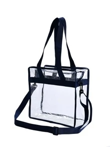 Clear Shoulder Tote Bag - Black - View 3