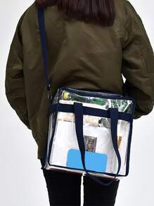 Clear Shoulder Tote Bag - Black - View 5