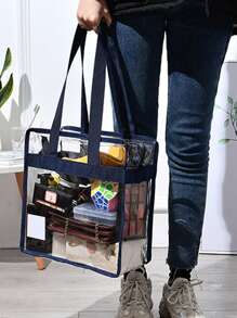 Clear Shoulder Tote Bag - Black - View 8