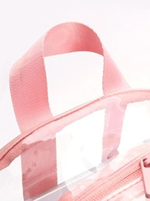 12英寸 x 12英寸 x 6英寸透明PVC背包，学院风设计，配有加厚肩带，适合游泳、户外运动，符合体育场馆安全标准。时尚防水透明包，是女性夏季、度假和海滩出行的理想之选。防水透明背包，休闲风格，适合户外运动或旅行，方便实用。 - 粉色 - 查看 5