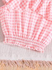 Chicas Blusa de guingán ribete con fruncido - Rosa - Ver 5