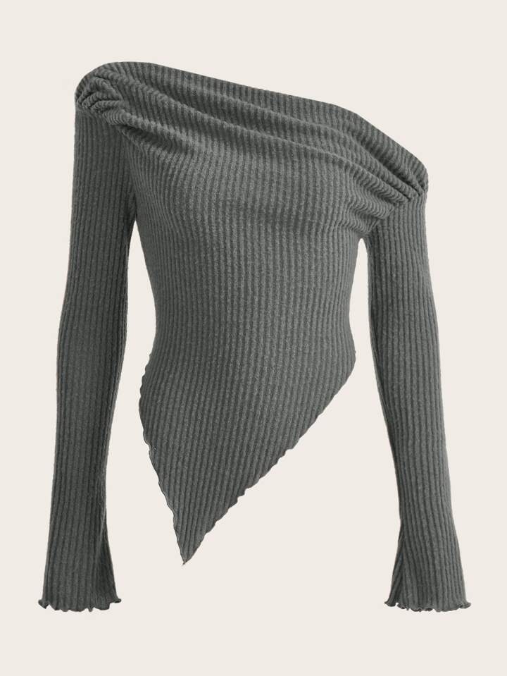 SHEIN ICON Grunge Asymmetrical Neck Rib-knit Tee | SHEIN EUR