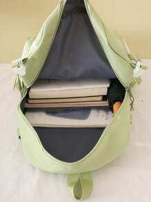 4 piezas Set de mochila funcional de cuadros & con estampado de letra con diseño de oso - Verde - Ver 6