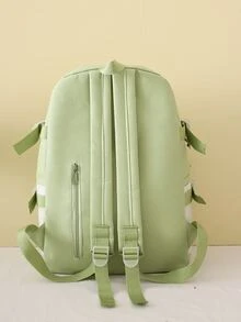 4 piezas Set de mochila funcional de cuadros & con estampado de letra con diseño de oso - Verde - Ver 7