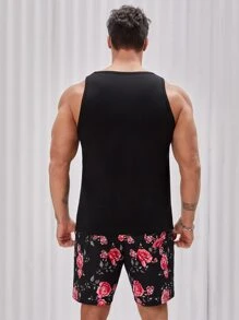 Manfinity Men Floral Print Tank Top & Shorts