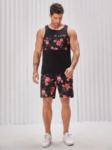 Manfinity Men Floral Print Tank Top & Shorts