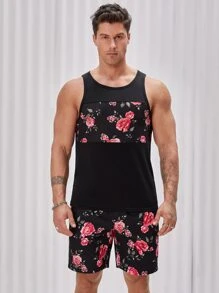 Manfinity Men Floral Print Tank Top & Shorts