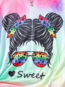 Girls Figure & Letter Graphic Tee & Denim Shorts - Multicolor - View 6