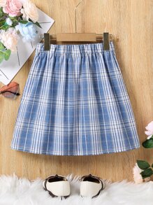 女孩格紋印花腰帶百褶半身裙