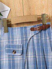 女孩格紋印花腰帶百褶半身裙