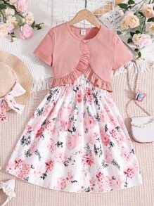 女孩荷葉邊上衣和印花吊帶上衣 - 彩色 - 查看 1