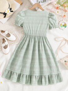 Chicas Vestido cruzado de manga farol con lazo lateral ribete con fruncido - verde menta - Ver 2
