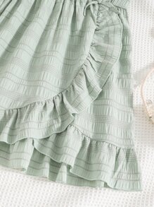 Chicas Vestido cruzado de manga farol con lazo lateral ribete con fruncido - verde menta - Ver 5