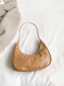 Faux Pearl Decor Hobo Bag - Khaki - View 1
