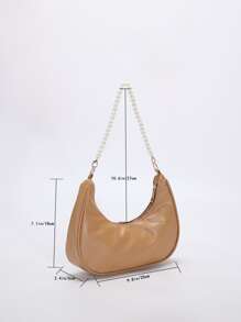 Faux Pearl Decor Hobo Bag - Khaki - View 3