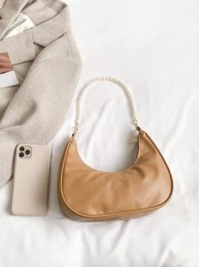 Faux Pearl Decor Hobo Bag - Khaki - View 5