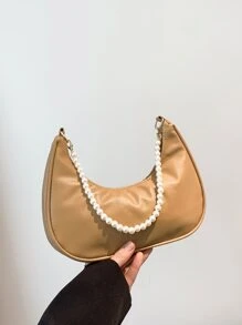 Faux Pearl Decor Hobo Bag - Khaki - View 7