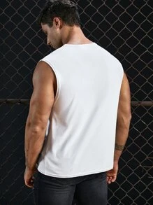 GENTILAND Men Patched Detail Pocket Front Tank Top - White - View 2