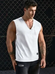 GENTILAND Men Patched Detail Pocket Front Tank Top - White - View 5