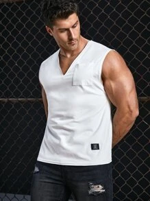 GENTILAND Men Patched Detail Pocket Front Tank Top - White - View 6