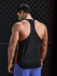 GENTILAND Men Letter Graphic Contrast Binding Tank Top - Orange - View 2