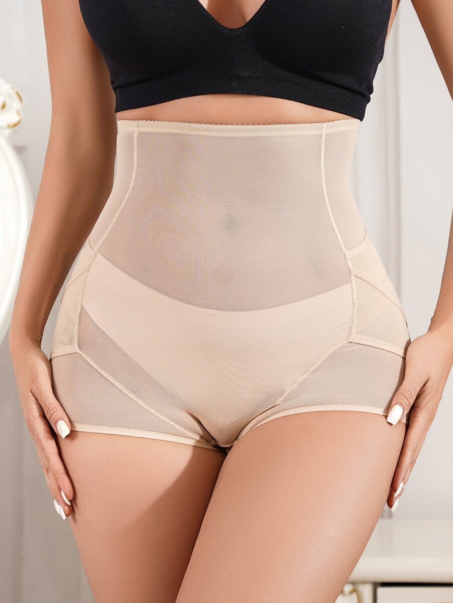Contrast Mesh Shapewear Panty - Beige - View 1