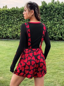 SHEIN Qutie 愛心圖案背帶連體短褲不帶T恤 - 彩色 - 查看 2