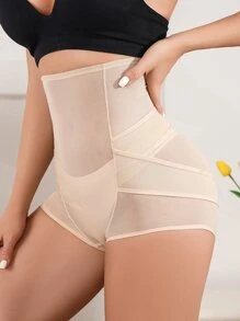Contrast Mesh Shapewear Panty - Beige - View 3