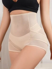 Contrast Mesh Shapewear Panty - Beige - View 4