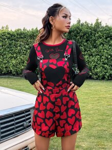 SHEIN Qutie 愛心圖案背帶連體短褲不帶T恤 - 彩色 - 查看 4