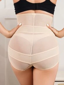 Contrast Mesh Shapewear Panty - Beige - View 5