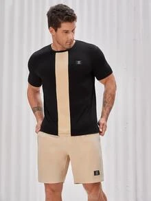 Manfinity Men Letter Patched Top & Shorts Set - Multicolor - View 4