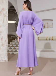 Al Najma Rhinestone Detail Contrast Trim Batwing Sleeve Dress With Chain - Lilac Purple - View 2