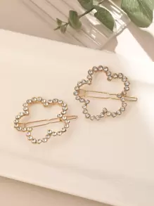 2 piezas Pinza de pelo minimalista con diamante de imitación con diseño de flor - Multicolor - Ver 1