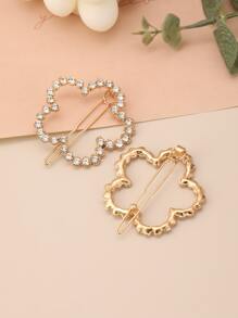 2 piezas Pinza de pelo minimalista con diamante de imitación con diseño de flor - Multicolor - Ver 2