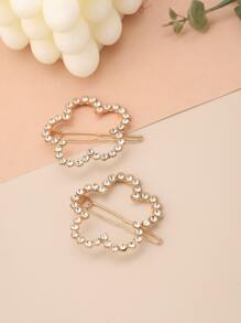 2 piezas Pinza de pelo minimalista con diamante de imitación con diseño de flor - Multicolor - Ver 3