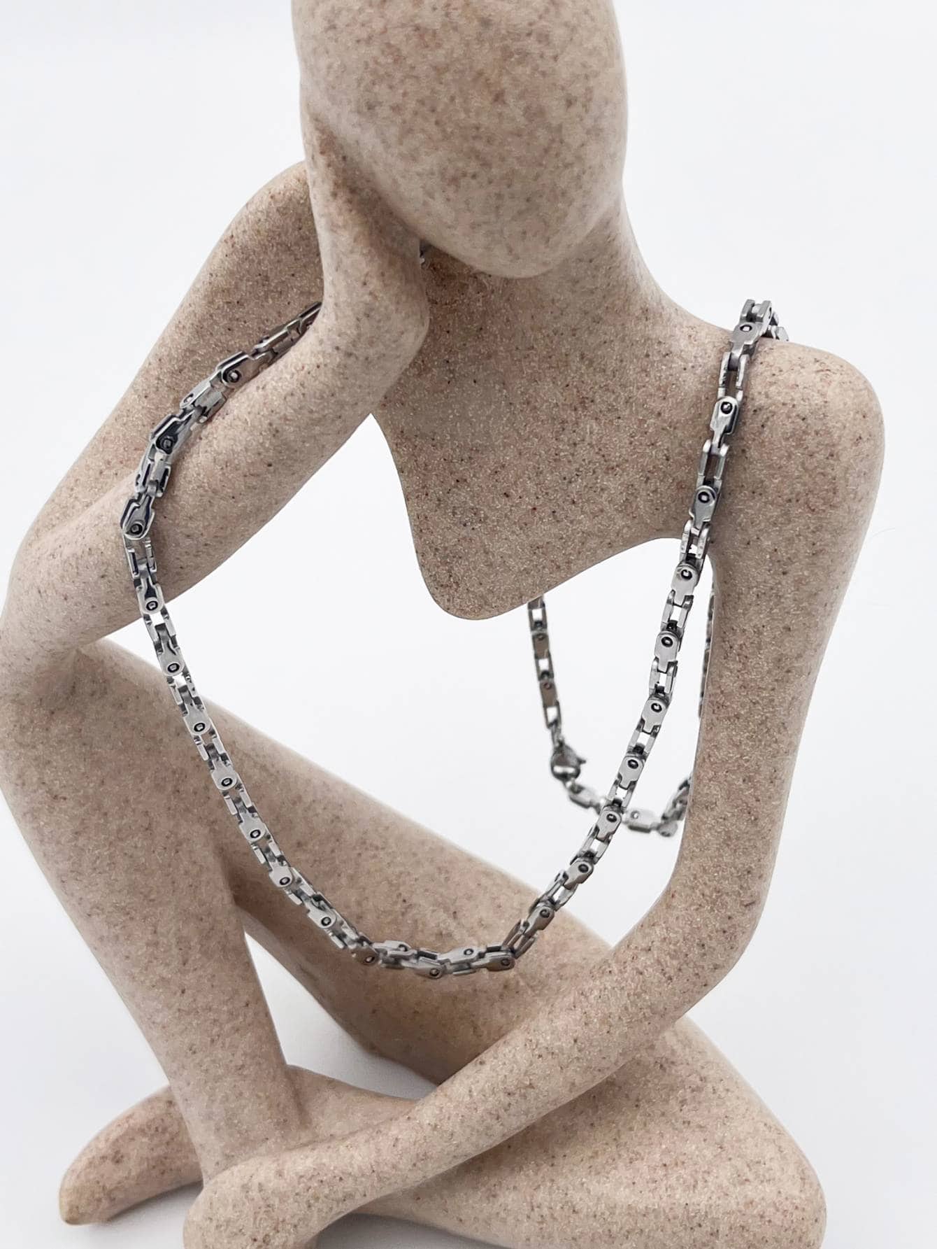 Men Minimalist Chain Necklace - Silver - View 1