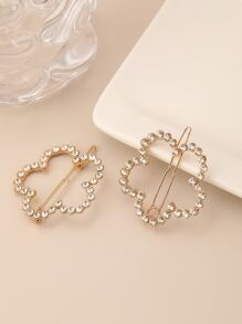 2 piezas Pinza de pelo minimalista con diamante de imitación con diseño de flor - Multicolor - Ver 4