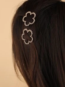 2 piezas Pinza de pelo minimalista con diamante de imitación con diseño de flor - Multicolor - Ver 5