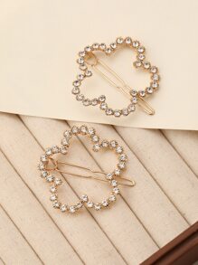 2 piezas Pinza de pelo minimalista con diamante de imitación con diseño de flor - Multicolor - Ver 6