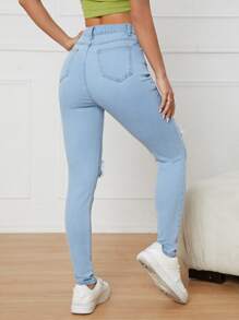 Ripped Skinny Jeans - Light Wash - View 2