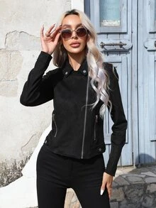 RELISH NOLESS Woman Spring Summer Outfits Country Concert Casual Vacation Western Wear Boho Suede Jacket - Black - View 4