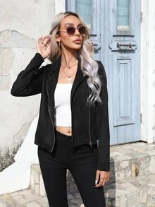 RELISH NOLESS Woman Spring Summer Outfits Country Concert Casual Vacation Western Wear Boho Suede Jacket - Black - View 5