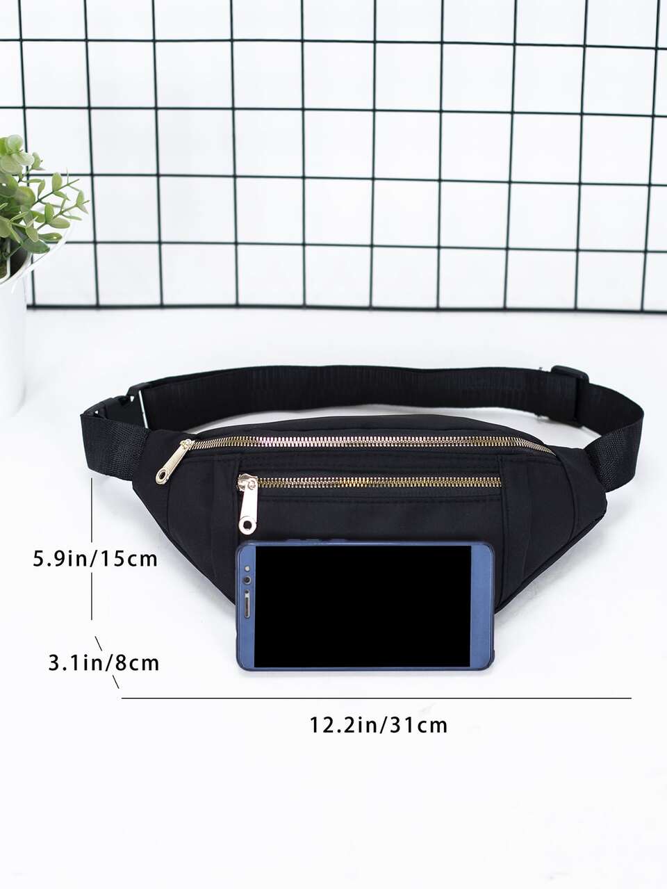 Medium Fanny Pack Metal Decor Zip Front Waterproof