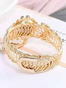 Đồng hồ thạch anh con trỏ tròn trang trí bằng đá rhinestone - Vàng - Xem 3