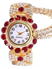 Đồng hồ thạch anh con trỏ tròn trang trí bằng đá rhinestone - Vàng - Xem 5