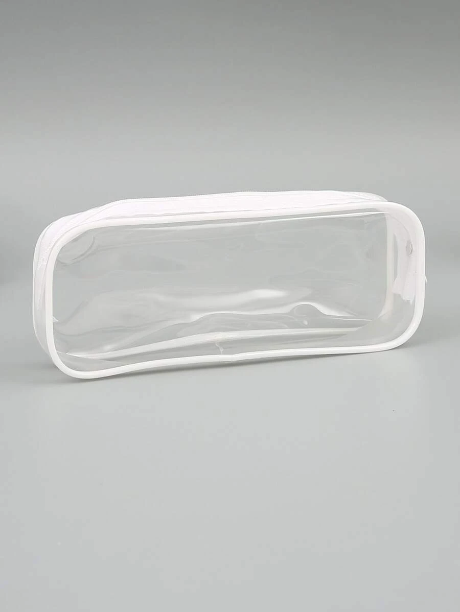 1pc Clear Pencil Case - White - View 1
