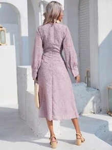 Aveloria Appliques Zipper Back V Neck A-line Dress - Purple - View 2