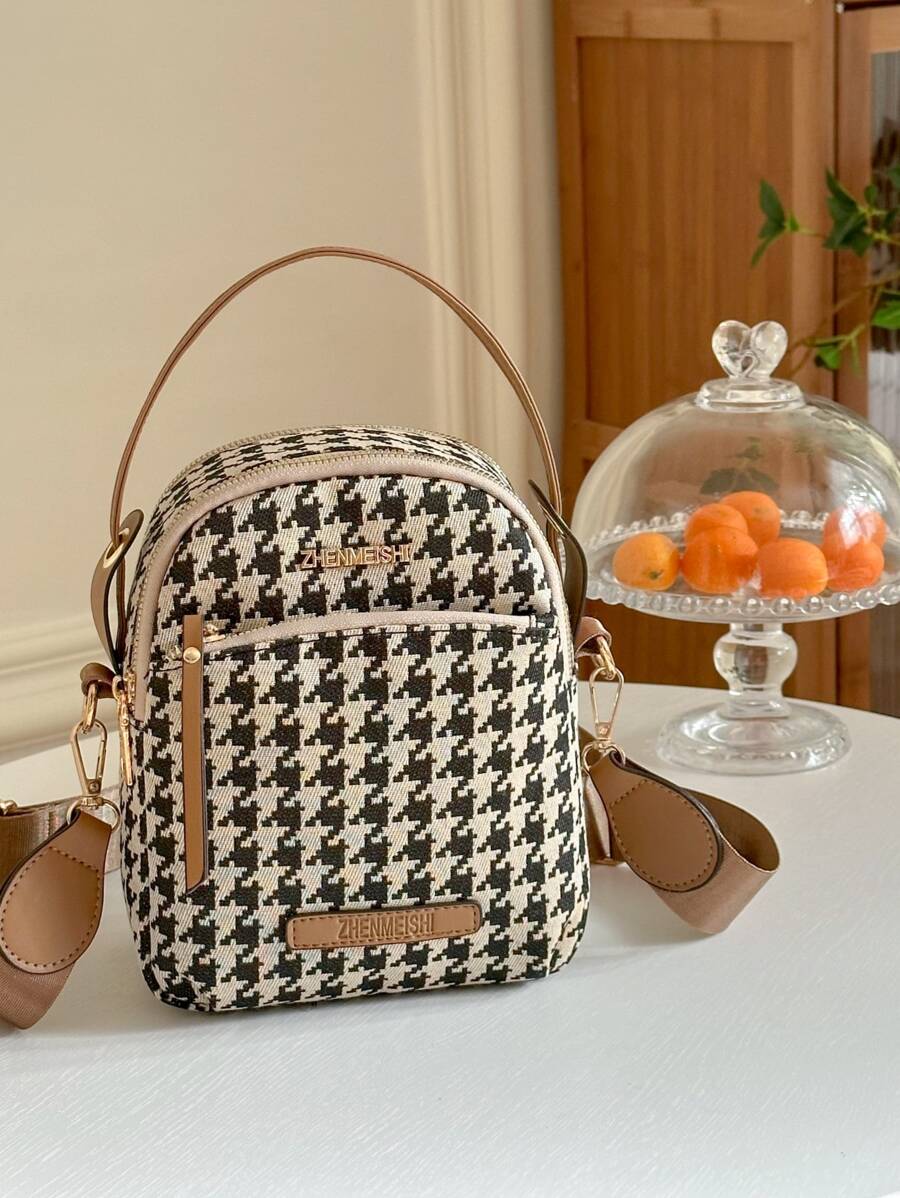 Mini Houndstooth Graphic Satchel Bag - Multicolor - View 1