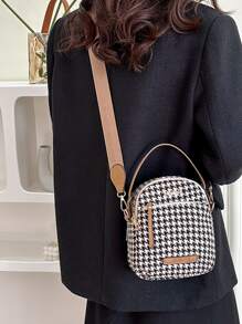 Mini Houndstooth Graphic Satchel Bag - Multicolor - View 6